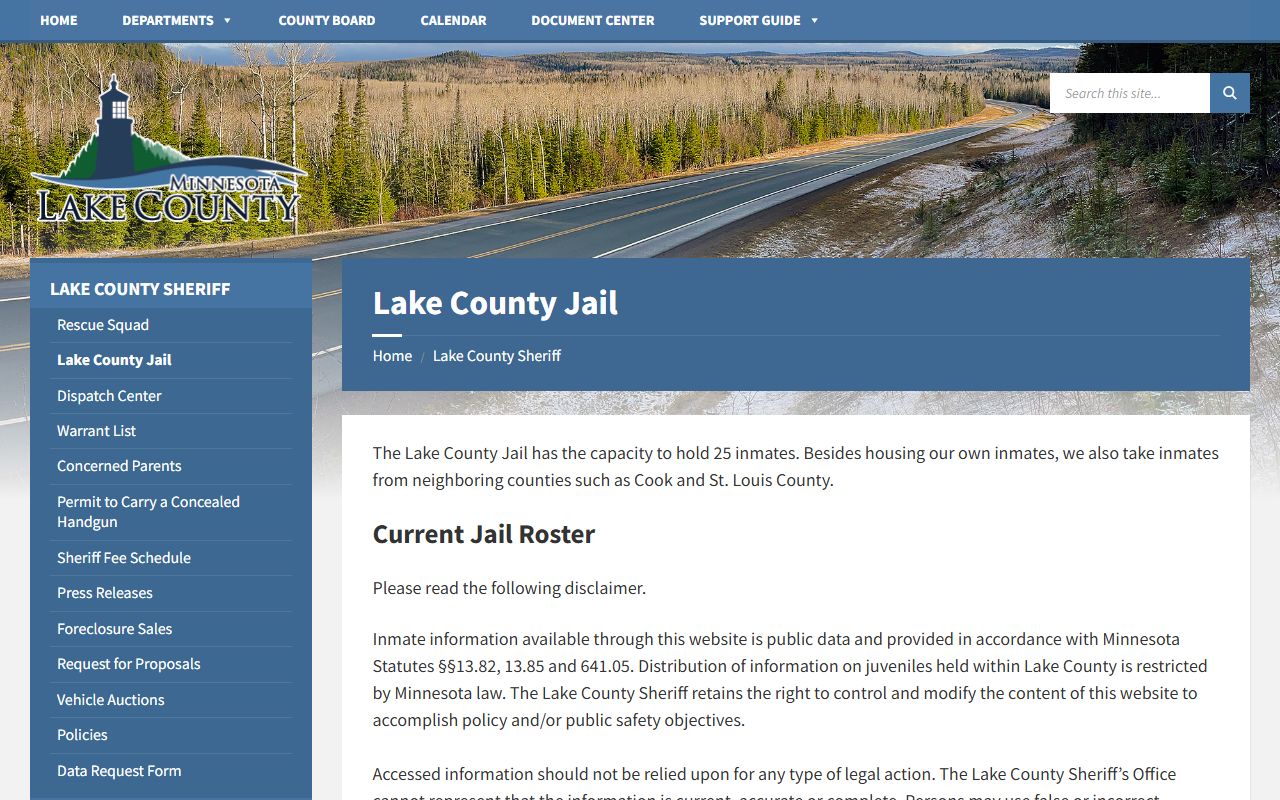 Official Lake County Jail page with roster and jail information
